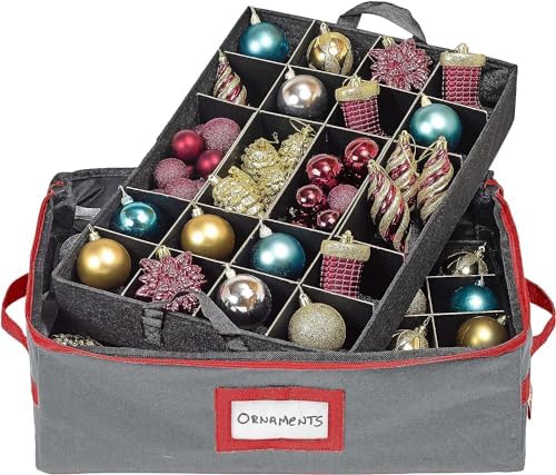 HOLDN’ STORAGE Christmas Ornament Storage Box with Dividers - Fits 48-3” Ornaments, 2 Removable Trays, Durable & Space-Saving, Clear Top Lid, Fits Underbed, Grey - Image 2