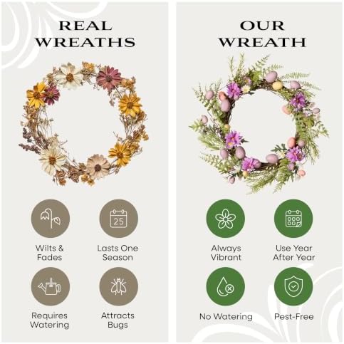 National Tree Company 22 in. Pink Eggs, Flowers and Ferns Easter Wreath, Artificial Spring Wreath with Pink & Pastel Easter Eggs, Indoor or Covered Outdoor Décor - Image 5