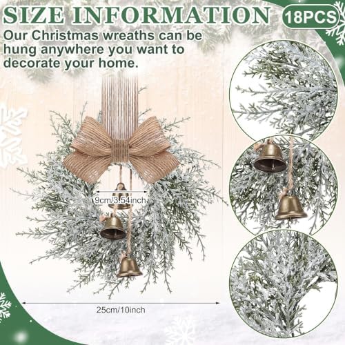 Civaner 18 Pcs 10" Mini Christmas Cabinet Wreaths with Bells and Ribbon - Image 4