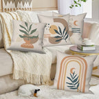 Bohemian Abstract Throw Pillow Covers 24"x24" Set of 4, Minimalist Geometric Leaves Sunset Moon Cushion Cover for Sofa Chair Couch Bed Office Garden Patio Farmhouse Indoor Outdoor - Image 5