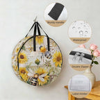 Summer Sunflower Bee Round Storage Bag 24 Inch, Yellow Floral Plants Wood Grain Rustic Clothes Storage Container with Handles Heavy Duty Organizer for Comforter, Bedding & Holiday Wreaths - Image 5