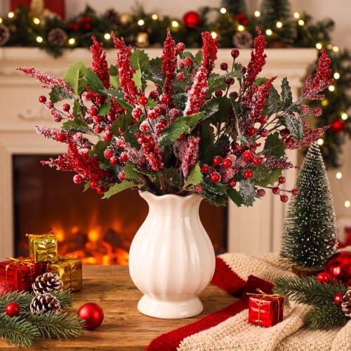 Cindeer 8 Pack 18" Christmas Artificial Red Berries Stems Holiday Decor - Image 2