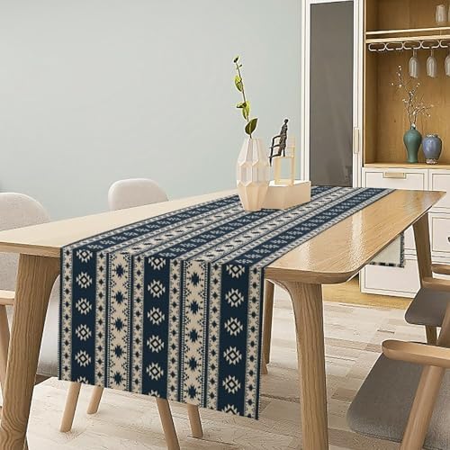 Western Farmhouse Aztec Table Runner Geometric Striped Bohemian Abstract Tribal Vintage Country Style Dinner Runner for Home Kitchen Dining Table Decoration 13x120in - Image 2
