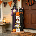 Halloween Welcome Sign with LED Lights, 36" Wooden Standing Sign, Witch Black Cat Ghost Design, Front Porch Decor for Outdoor Indoor Yard Garden Party - Image 5