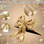MorningRo 4 Pcs Gold Bow Christmas Stocking Holder Heavy Duty Cast Iron - Image 6