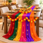 Cinrobiye Diwali Table Decorations Set with 6 Pcs Colorful Chiffon Table Runners Marigold Garlands Decorative Lights Indian Festival of Lights Decor for Dining Table Wedding Party Home by Cinrobiye
