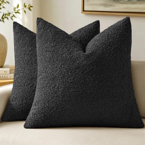 MIULEE 22x22 Decorative Euro Sham Boucle Couch Pillow Covers Black by MIULEE