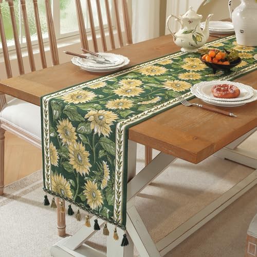 Vintage Luxury Tassel Table Runner - Elegant Embroidered Dining Table Decor, Perfect for Kitchen & Holiday Celebrations, Retro Tassel Tablecloth Style (Sunflower, 13.7"x95") - Image 5