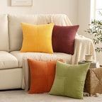 MIULEE Fall Yellow Orange Rust Throw Pillow Covers 18x18 Inch 4 Packs Boho Farmhouse Decorative Color-Clash Pillow Cases Soft Cushion Cases for Couch Sofa Bed Corduroy Striped Home Decor - Image 4