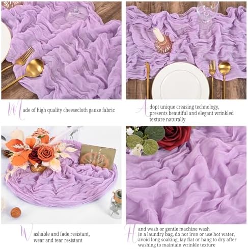 16 Pack Lavender Table Runner 10FT Cheesecloth Table Runner Boho Gauze Table Runners Long Rustic Sheer Fabric Table Runners for Wedding Party Bridal Shower Farmhouse & Home Decor - Image 4