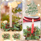 8 PCS Christmas Pine Taper Candle Rings Wreaths 1.38" Mini Norfolk Cedar Taper Candle Holder Wreaths Candle Rings with Berry for Xmas Winter Holiday Church Home Table Centerpiece Candlesticks Decor - Image 7
