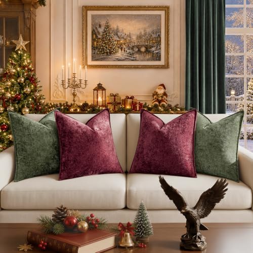 a moment Throw Pillow Covers 26X26 Inch 4 Packs,Soft Velvet Decorative Pillow Cases with 3D Ice Flower,Texture Modern Accent Cushion Covers for Sofa Couch Home Decor Classic Christmas - Image 5