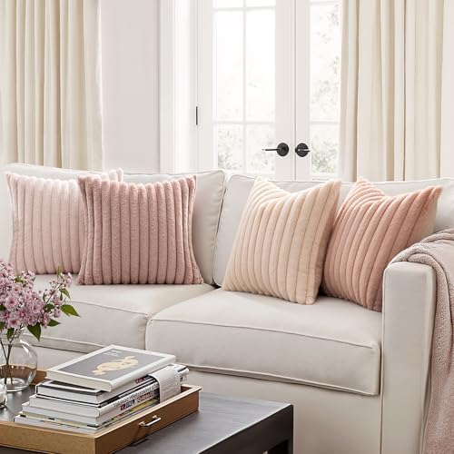 MIULEE Faux Fur Plush Decorative Throw Pillow Covers 18x18, Pink - Image 2