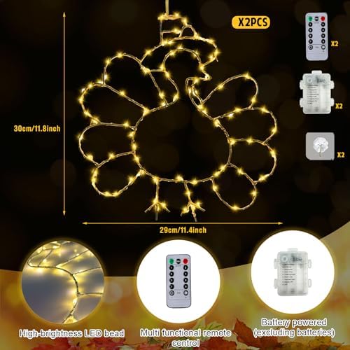2 Pcs Light Up Turkey Lights Decorations Indoor, Thanksgiving Window Decorations Thanksgiving Lights Battery Operated Fall Lighted Window Decor with Timer & 8 Modes for Home - Image 2