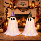 2 Pack Lighted White Ghost Halloween Decorations with Witch Hats, Telescopic Height Adjustable 12.35 to 21.65 Inches, 8 Lighting Modes Battery Operated, Halloween Indoor Decor for Table Mantel - Image 7