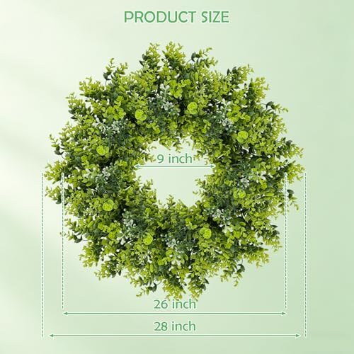 28'' Boxwood Wreath for Front Door, Spring Wreaths for Outdoor Indoor Decor - Image 2