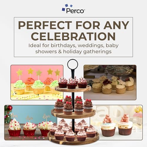 Perco Cupcake Stand, 3 Tier Wooden Tiered Display Stand for 20 Cupcakes – Wood Dessert Table Display Set, Tiered Serving Tray for Weddings, Birthdays, Baby Showers & Events - Image 5