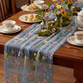Blue Floral Table Runner 10ft Embroidery Wildflower, 10 Pcs by Windkream