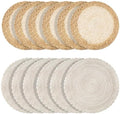 Handmade Round Boho Placemats Set of 6 | Natural Woven & Polyester Braided Combo Table Mats | 12-Piece Versatile Place Mats | Simple Rustic Farmhouse Style Dining Table Decor by Rakkime