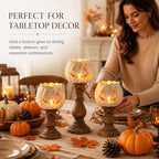 Pumpkin Candle Holder Set of 3, Rustic White Jack-O'-Lantern Tea Light Holders for Halloween and Fall Decor, Graduated Farmhouse Tabletop Mantel Entryway Decorations, Small Medium Large - Image 4
