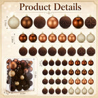 Hollowfly Brown 56 Pcs Velvet Christmas Balls Ornaments Set - Image 3