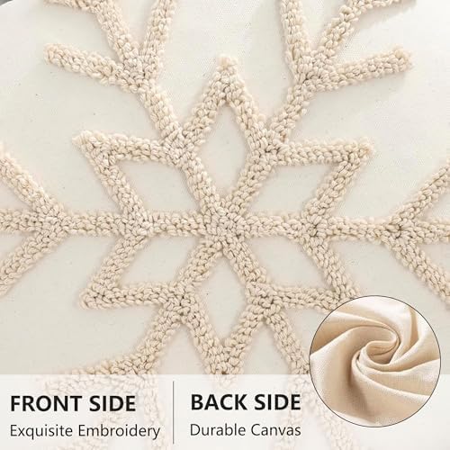 Christmas Throw Pillow Covers 18x18 Set of 2 Beige Xmas Snowflake - Image 2