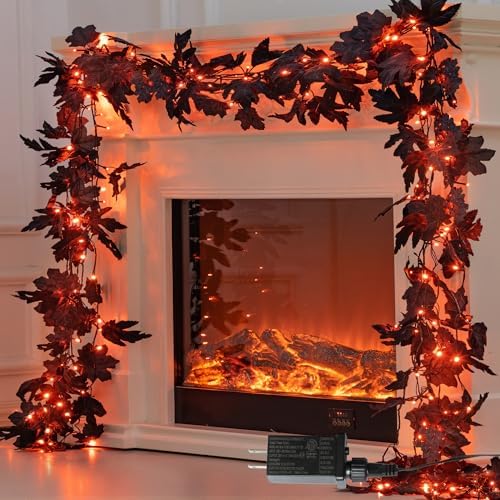 66ft Handmade 200 LED Halloween Garland,Artificial Maple Leaves String Lights Decor for Thanksgiving Fall Garland Decor lighted garland for Firepalce Winter Holiday Indoor Outdoor Room Autumn Harvest by Clycaloor