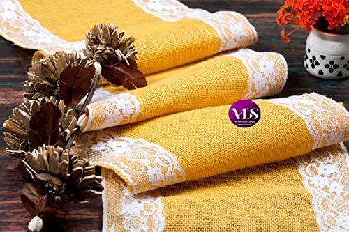 VDS Pack of 5, Burlap Table Runner with White Lace Edge, 100% Natural Jute Rustic Hessian Table Cloth Centerpiece for Wedding Birthday Party Banquet Table Decoration (Size 12X108 Inch)(Gold) - Image 6