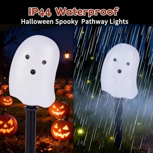 Halloween Solar Lights for Outdoor Decorations, 5 Pack Ghost Pathway Lights, Solar Ghost Lights for Garden, Yard, Party Halloween Decor（Dull） - Image 4