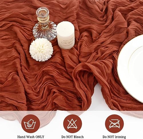 12 Pack Cheesecloth Table Runner, 35x120 Inch Terracotta Table Runners Rustic Burnt Orange Cheese Cloth Boho Gauze Semi-Sheer Runner for Wedding Baby Shower Christmas Home Decor - Image 3