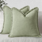 MIULEE Boho Linen Fringe Decorative Throw Pillow Covers Sage Green 18x18 by MIULEE