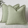 MIULEE Boho Linen Fringe Decorative Throw Pillow Covers Sage Green 20x20 by MIULEE