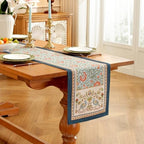 Laolitou Designer Vintage Blue Floral Linen Table Runner, Farmhouse Cottage Rustic Table Runners, Wrinkle Resistant Table Decoration for Kitchen Dining and Coffee Tables Banquet Christmas 13x90 Inches - Image 5
