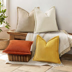 decorUhome Fall Corduroy Mustard Yellow Throw Pillow Covers 26x26 Set of 2 - Image 6