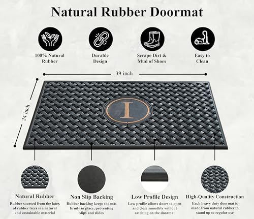 A1HC Natural Rubber Front Door Mat 24x39 inches, Monogrammed Doormat for Entryway, Heavy Duty Shoe Scraper Welcome Mat for Porch, Patio & Outside Entrance - Black - Image 3