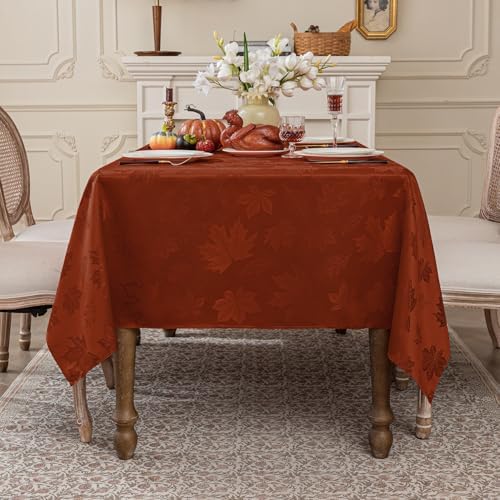 Softalker Fall Jacquard Rectangle Tablecloth, 60 x 120 Inch Rust - Image 6