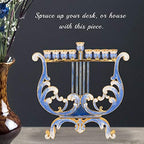 Matashi Hand Painted Blue & Ivory Harp Menorah Candelabra, Embellished - Image 2