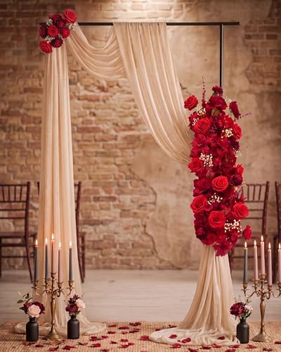 36inch Aisle Flower Garland, Red Rose and Peony, Chiffon Sheer Drape - Image 4