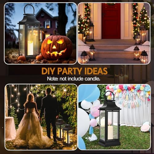 Nuogo Farmhouse Large Lanterns for Outdoor 20 Inch Black Metal Lanterns with Glass Panels Hanging for Table Porch Vintage Home Party Decor Gift Indoor Outdoor, Candle Not Includes - Image 4
