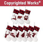 LUBOT Set of 6 Christmas Stocking(20inch) Silhouette Buffalo Red Plaid/Rustic/Farmhouse/Country Cotton Fireplace Hanging Xmas Stockings Decorations for Family Holiday Season Decor - Image 3
