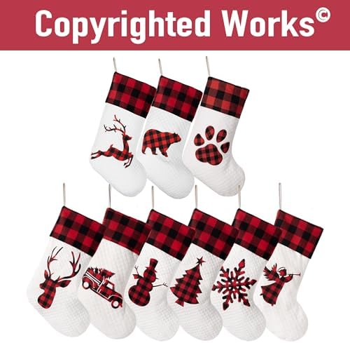 LUBOT Set of 5 Christmas Stocking(20inch) Silhouette Buffalo Red Plaid/Rustic/Farmhouse/Country Cotton Fireplace Hanging Xmas Stockings Decorations for Family Holiday Season Decor - Image 3