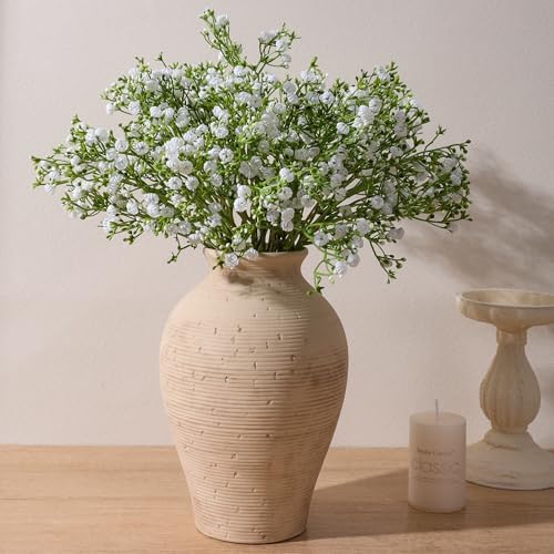 Ceramic Flower Vase Home Decor, 9 in Farmhouse Table Vase Retro Vintage Living Room Kitchen Bedroom Decoration Pottery Decorative Vases for Flowers Shelf Office Coffee Desk Dining Entryway, Rustic - Image 3