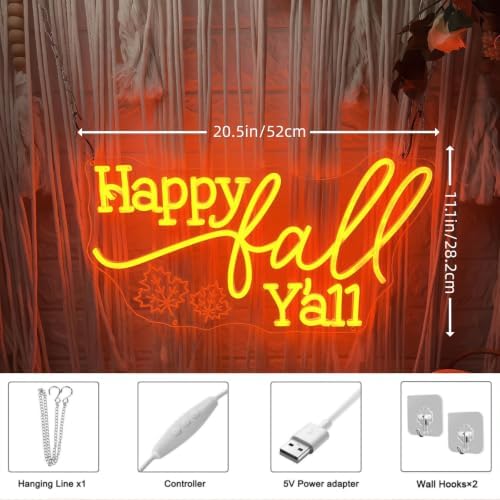 Happy Fall Y’all Neon Sign 16.5x8.9/20.5x11.1nch Autumn LED Light - Image 3