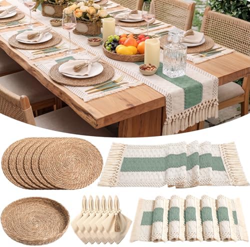6 Sets Dining Table Decoration Boho Placemat, Green, 12x72 by Gandeer