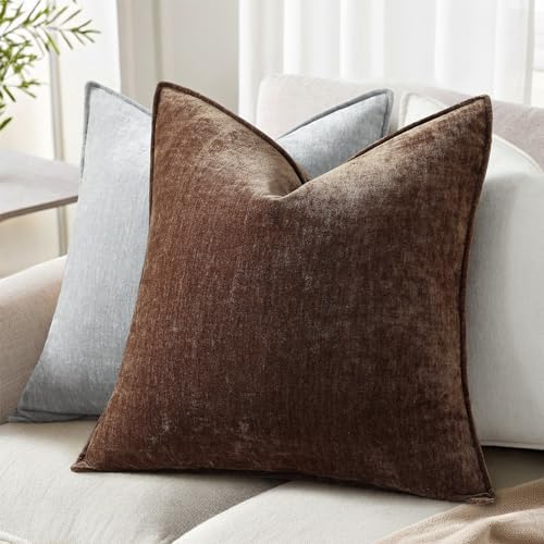 decorUhome Chenille Dark Brown Velvet Throw Pillow Covers 26x26 Set of 2 - Image 3