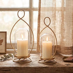 Large Hurricane Pillar Candle Holders with Glass Dome, Set of 2 Decorative Gold Candle Lanterns for Tabletop, Modern Centerpieces for Dining Table, Fireplace Mantel Decor - Image 6