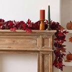 XunYee 6 ft Burgundy Fall Garland with Apples Hydrangea Maple Autumn Wreath by XunYee