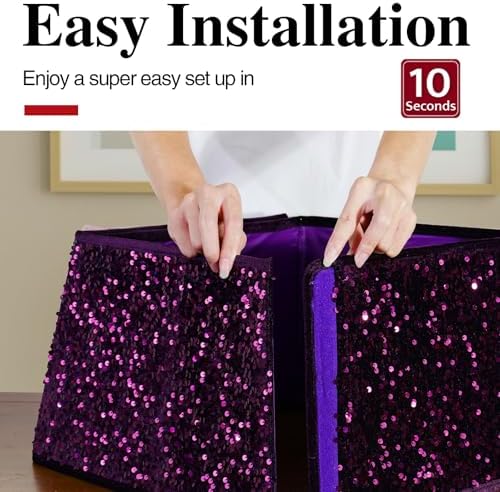XmasExp Christmas Tree Collar, 33.5 inch Sequin Tree Skirt Stand Base Cover for Home Decor, Large Size 6 Piece, Purple - Image 3