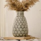 Ceramic Flower Vase, 9.06” Rustic Farmhouse Decorative Vase for Home Decor, Gray Textured Pottery Vase for Pampas Grass, Living Room, Entryway, Mantel, Kitchen Table, Centerpiece by SUREYUESI