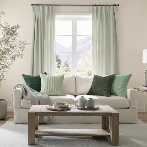 Topfinel Light Green Decorative Throw Pillow Covers Green Series,Winter Fluffy Corduroy Striped Euro Pillows Shams for Couch Bed Bedroom,Western Modern Hunter Green Pillowcase 20x20 Inch Set of 4 - Image 6